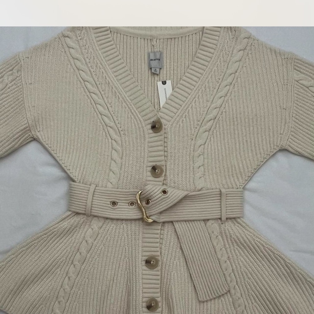NWT Maeve Cream Button-Up Cardigan with Belt